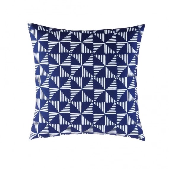 Coussin d’extérieur bleu motifs graphiques blancs 45×45