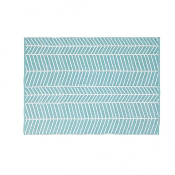 Tapis d’extérieur bleu motifs graphiques blancs 140×200