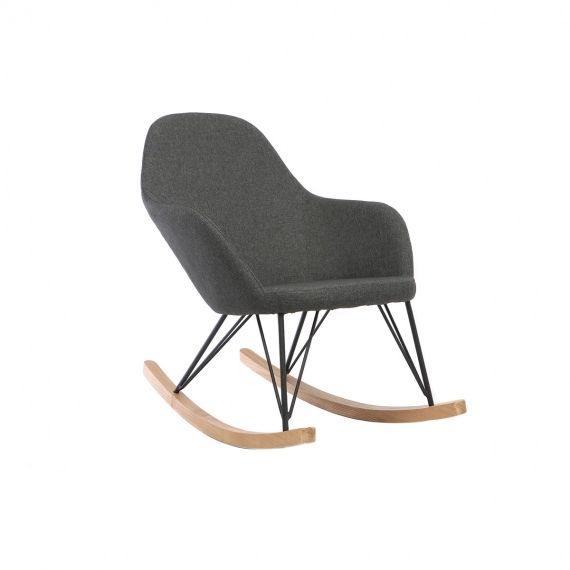 Fauteuil relax – Rocking chair tissu gris anthracite pieds métal et frêne JHENE