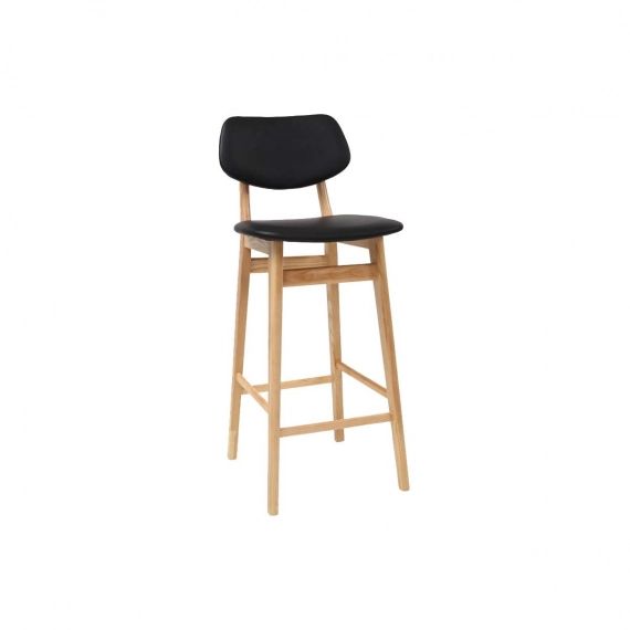 Chaise de bar design noire et bois naturel 65 cm NORDECO