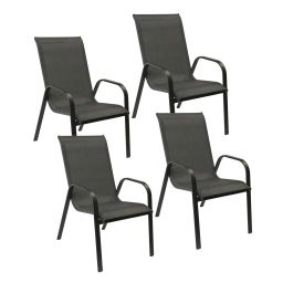 Lot de 4 chaises en textilène gris et aluminium anthracite