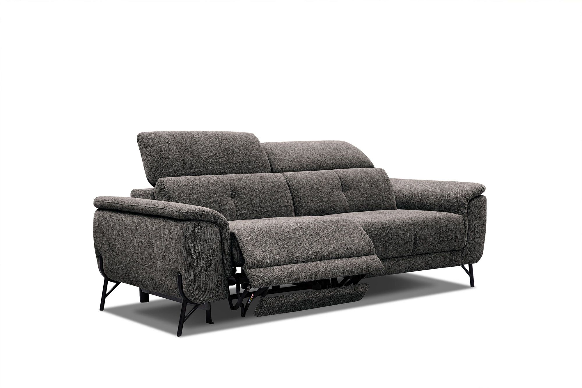 Canapé 3 places avec relax électrique à gauche tissu gris foncé