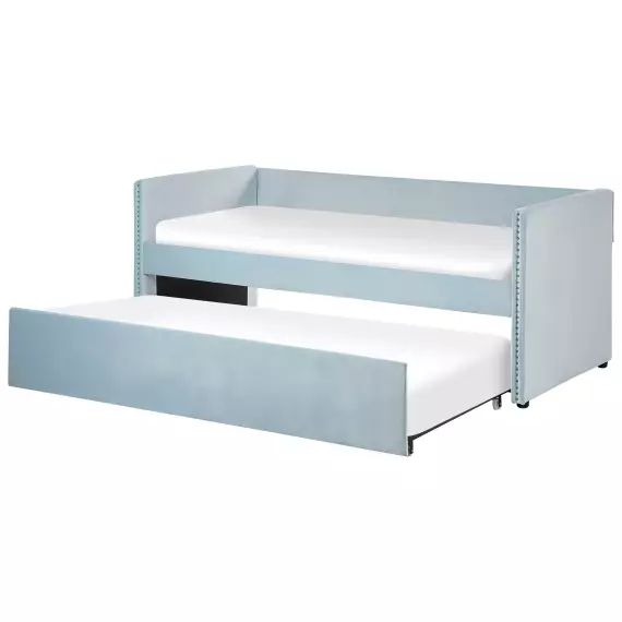 Lit gigogne en velours bleu 90×200