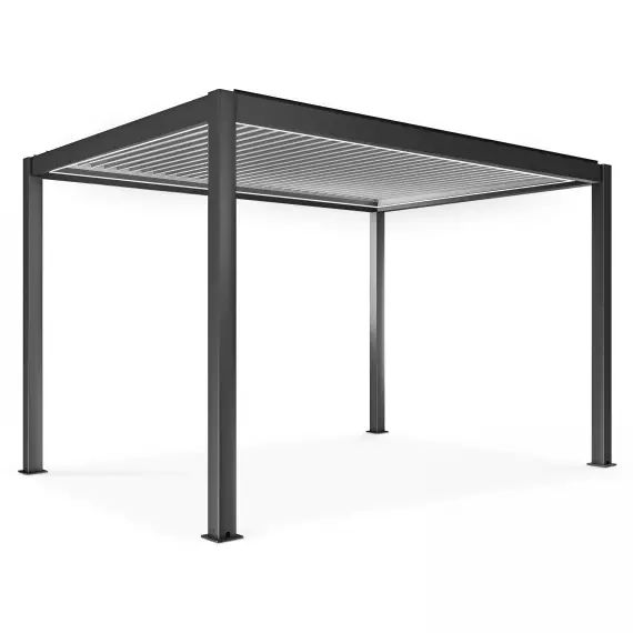 Pergola bioclimatique autoportée motorisée et éclairée 3 x4 x2,5m gris