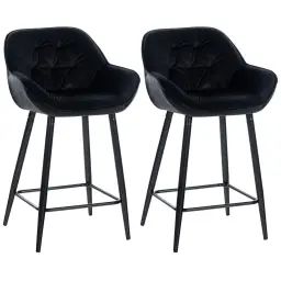 Lot de 2 Tabourets de bar Avec accoudoirs velours Noir