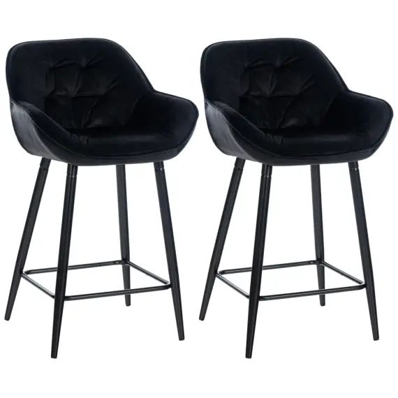Lot de 2 Tabourets de bar Avec accoudoirs velours Noir