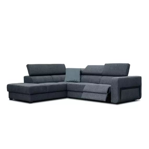 Canapé d’angle gauche 5 places avec relax électrique tissu bleu foncé