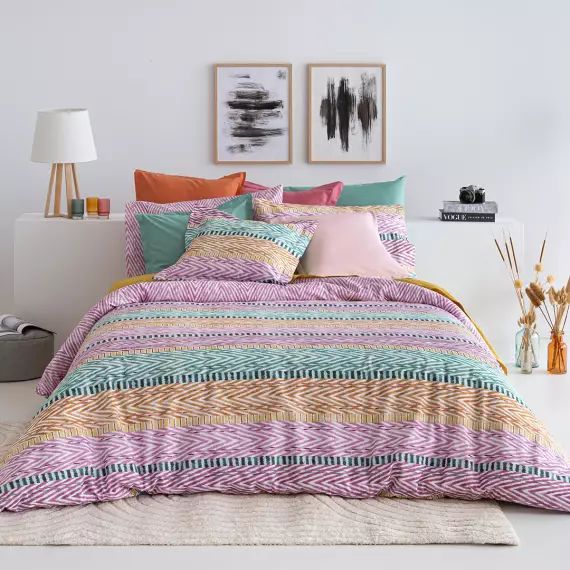 Housse de couette réversible en coton  155×220 cm multicolore