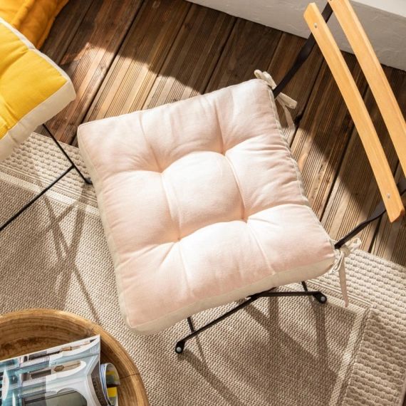 Galette de chaise Leya, coton biologique déperlant, rose l.40 x H.40 cm