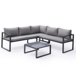 Salon de jardin 4 places en aluminium anthracite tissu gris