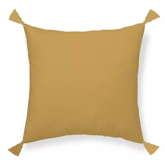 Coussin déhoussable à pompoms en gaze de coton jaune 40×40