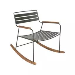 Rocking chair Surprising en Métal, Teck – Couleur Vert – 69 x 89 x 76 cm – Designer Harald Guggenbichler