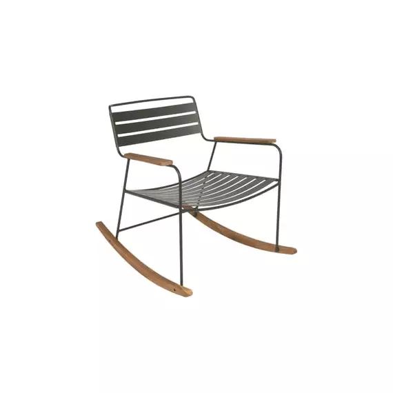 Rocking chair Surprising en Métal, Teck – Couleur Vert – 69 x 89 x 76 cm – Designer Harald Guggenbichler