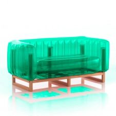 Canapé cadre bois assise thermoplastique vert crystal