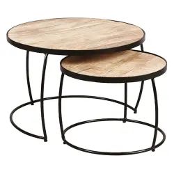 Lot  de 2 tables basses gigognes métal et bois