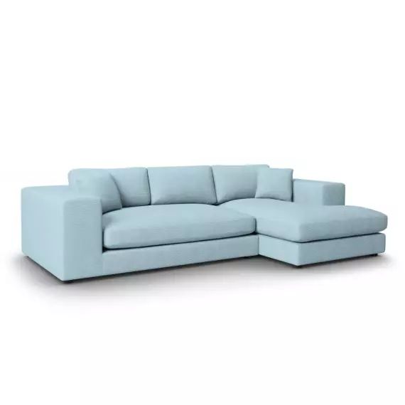 Canapé d’angle 5 places en tissu structuré bleu clair