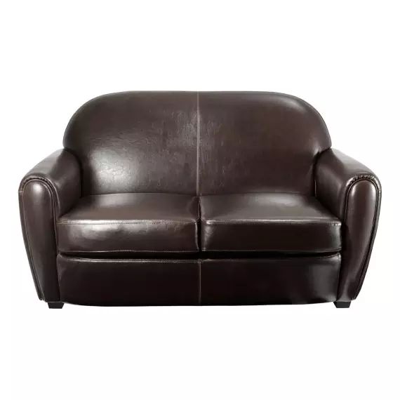 Canapé 2 places en croûte de cuir marron foncé