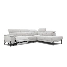 Canapé d’angle droit 5 places avec relax électrique tissu beige clair