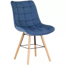 Chaise de salle à manger avec pieds bois assise en velours Bleu