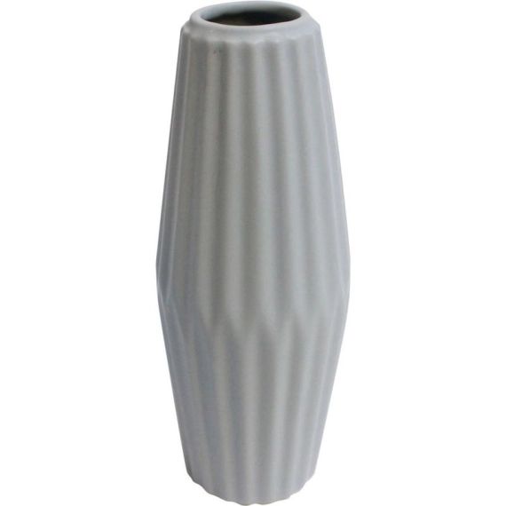 Vase décoratif céramique Strié gris / argent l.8 x H.21 cm