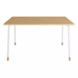 K2 Table réu carrée 140x140cm BUT PRO imitation hêtre et blanc