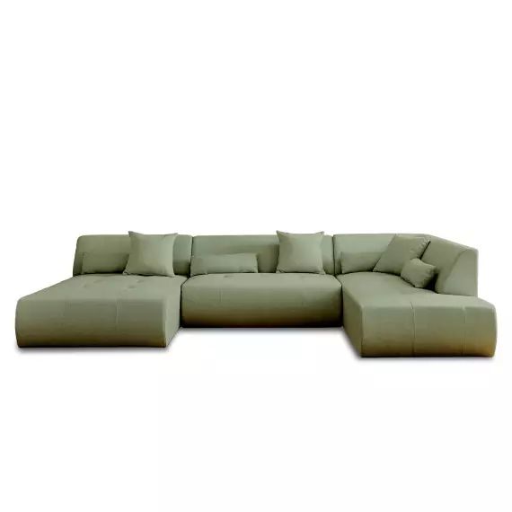 Canapé modulable 7 places angle droit en tissu vert sauge