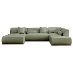 Canapé modulable 7 places angle droit en tissu vert sauge