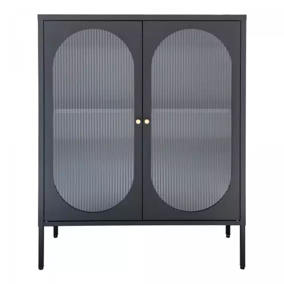 Buffet haut en métal noir 2 portes vitrées