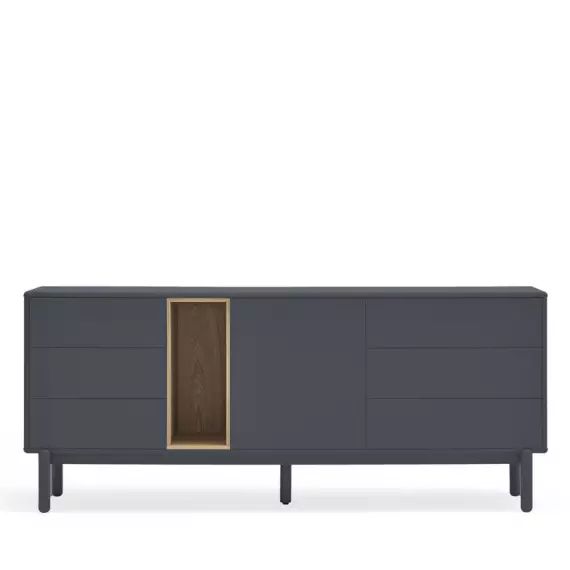 Buffet 1 porte 6 tiroirs en bois L180cm gris anthracite