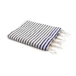 Fouta en coton 100×200 Gris moyen et bleu grec