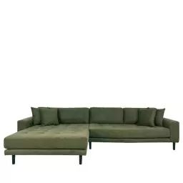 Canapé d’angle gauche en tissu pieds noirs L290cm vert olive 4 places