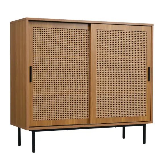 Bureau droit effet bois noyé style industriel avec panier de rangement