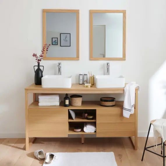 Meuble de salle de bain avec miroirs et vasques carrées