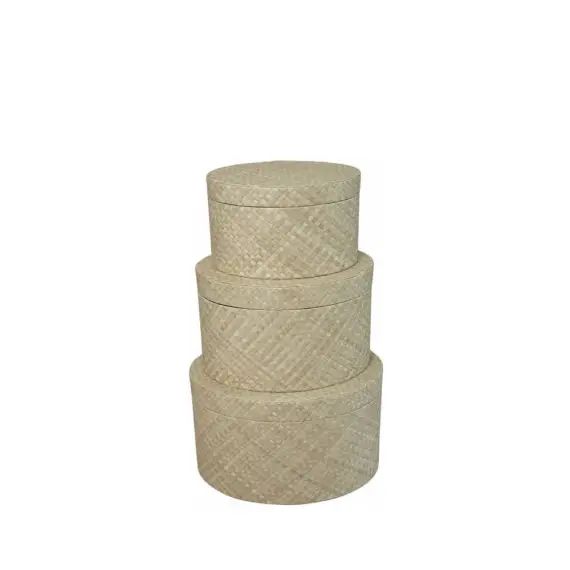 Set de 3 boîtes ovales en pandan beige