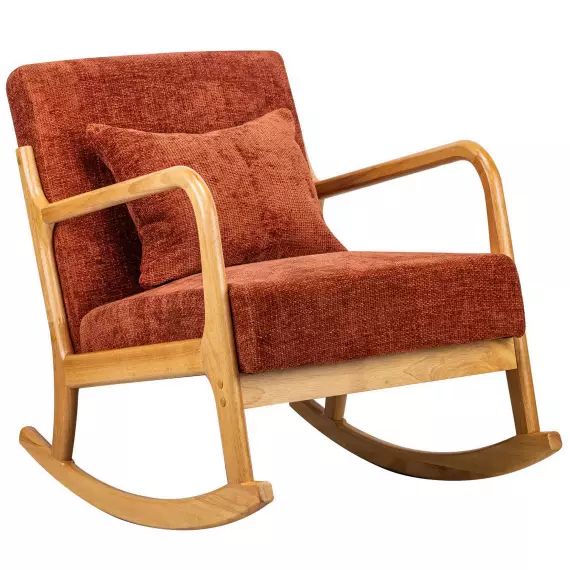 Rocking chair en bois massif et tissu terracotta