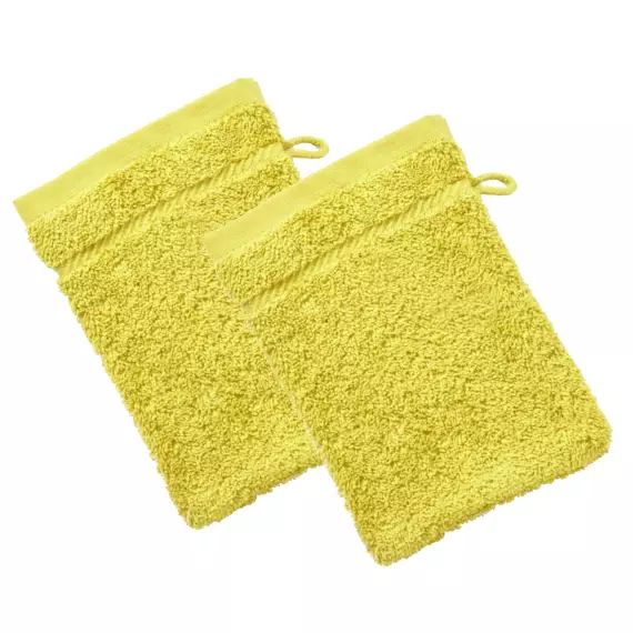 Lot de 2 gants de toilette 15×20 jaune en coton