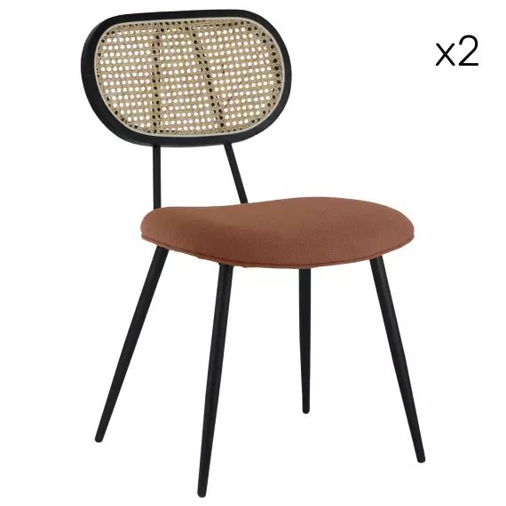 Lot de 2 chaises en cannage et tissu boucle rouille