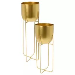 Set de 2 cache-pots sur pieds en métal doré