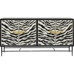 Buffet 4 portes motifs zèbre en eucalyptus et acier noir