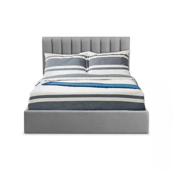 Lit coffre avec sommier à lattes relevable 160×200 gris