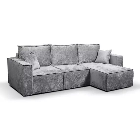 Canapé d&rsquo;angle réversible convertible 3 places coffre velours gris