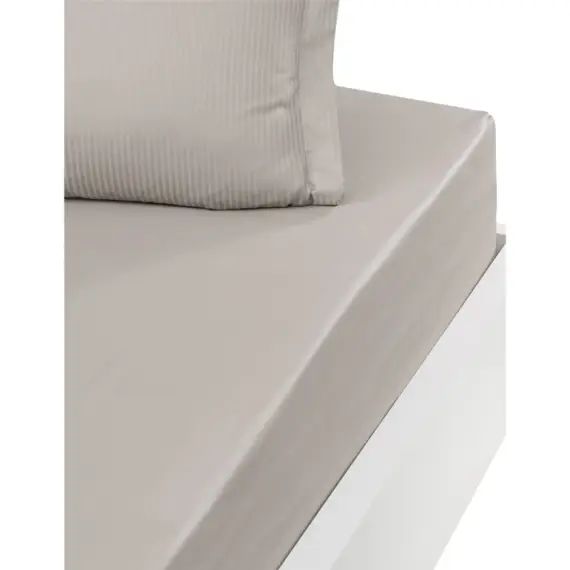 Drap housse uni satin de coton bonnet 40 cm Taupe 140×200 cm