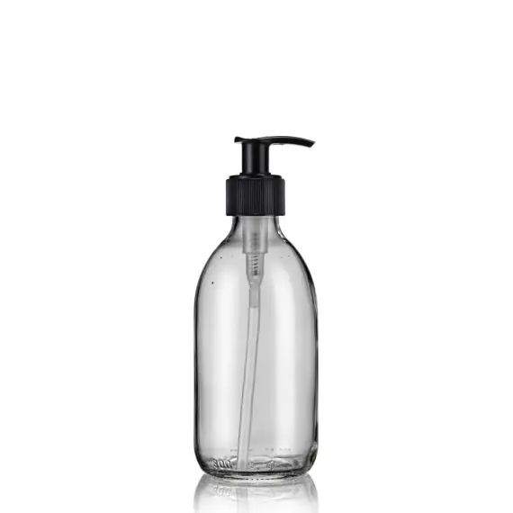 Distributeur de savon noir 300ml verre blanc