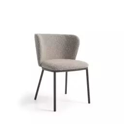 Ciselia – Lot de 2 chaises en tissu bouclette et métal – Couleur – Gris clair