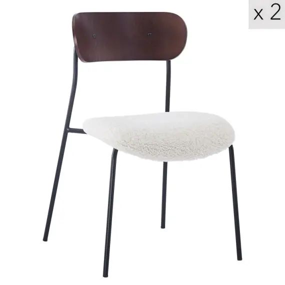 Lot de 2 chaises industrielles en métal et bouclettes blanc