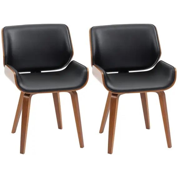 Lot de 2 chaises design vintage bois peuplier aspect noyer tissu noir