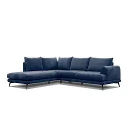 Canapé d’angle gauche 5 places tissu bleu foncé