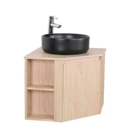 Meuble simple vasque décor chêne 45cm+vasque+robinet