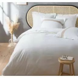 Parure de lit en coton uni blanc 240 x 220 cm