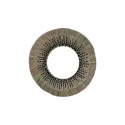 Miroir rond en paille de mendong beige